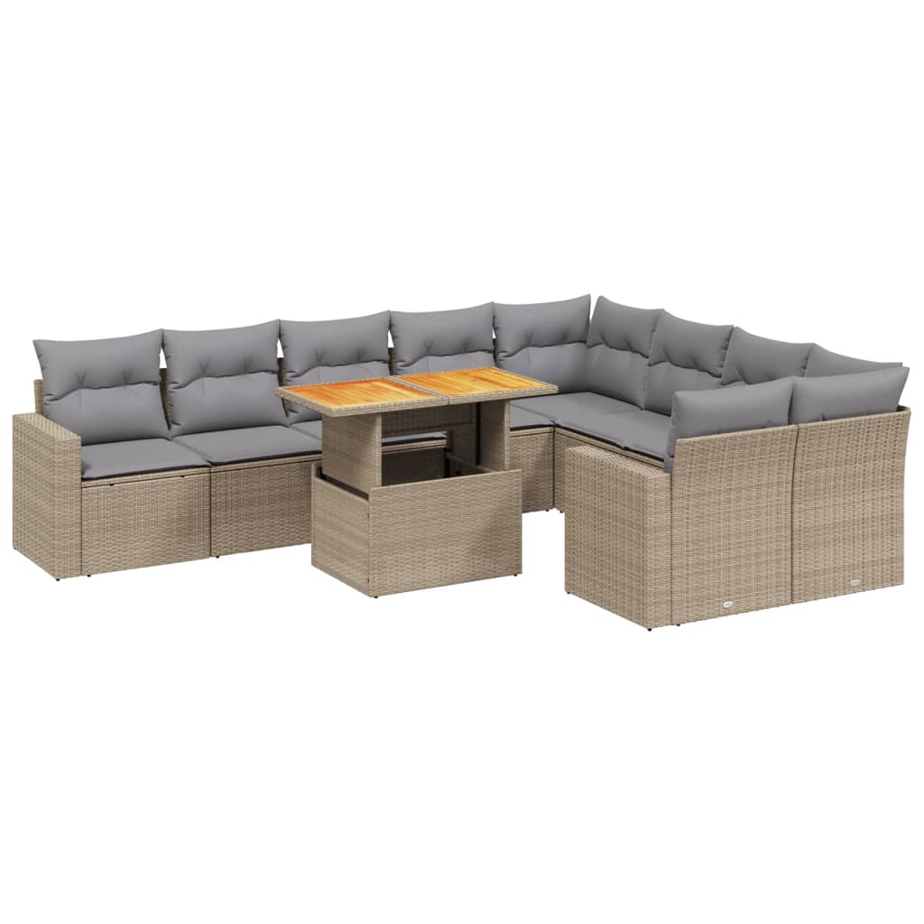 sofasæt til haven 10 dele med hynder polyrattan beige