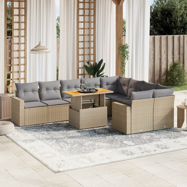 sofasæt til haven 10 dele med hynder polyrattan beige
