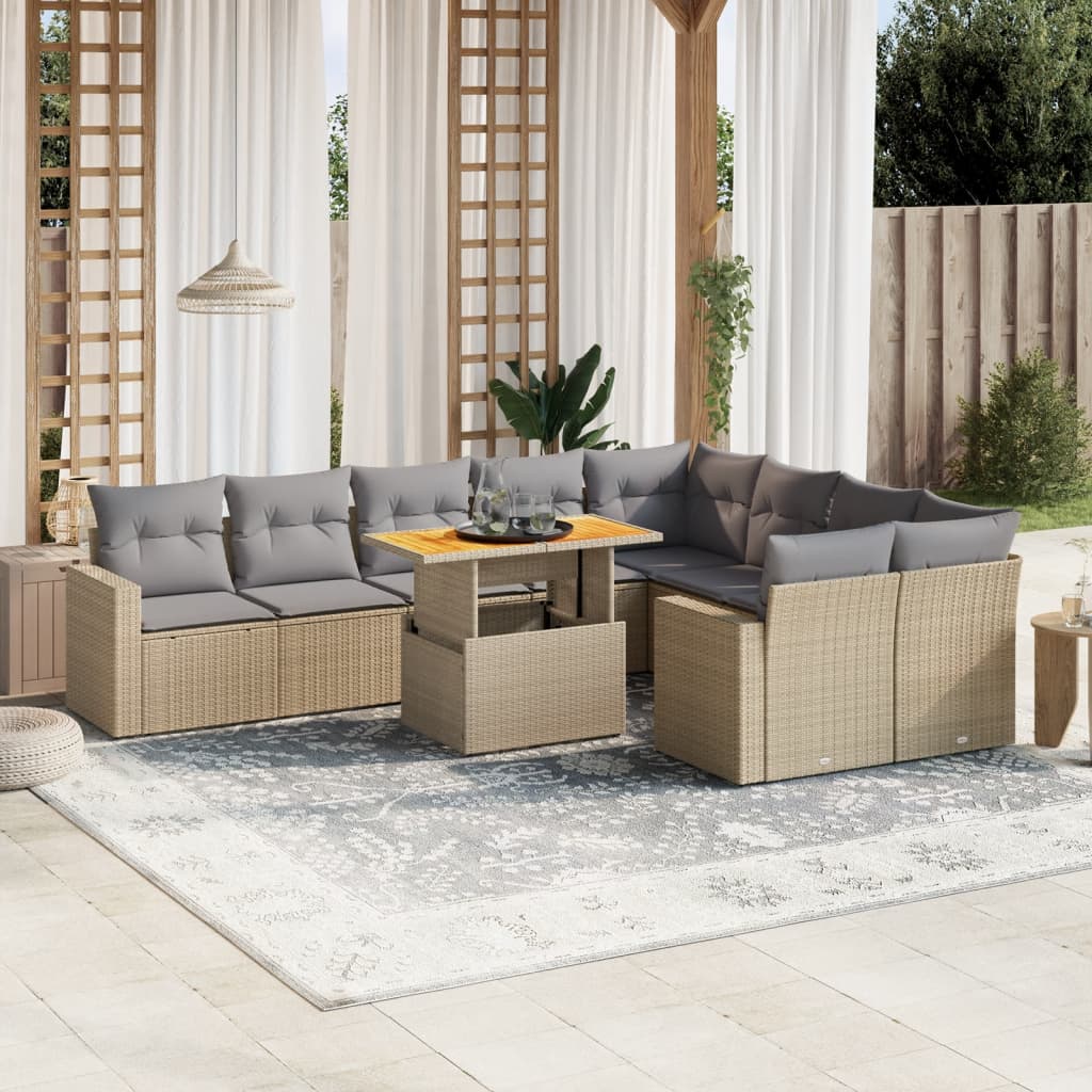 sofasæt til haven 10 dele med hynder polyrattan beige