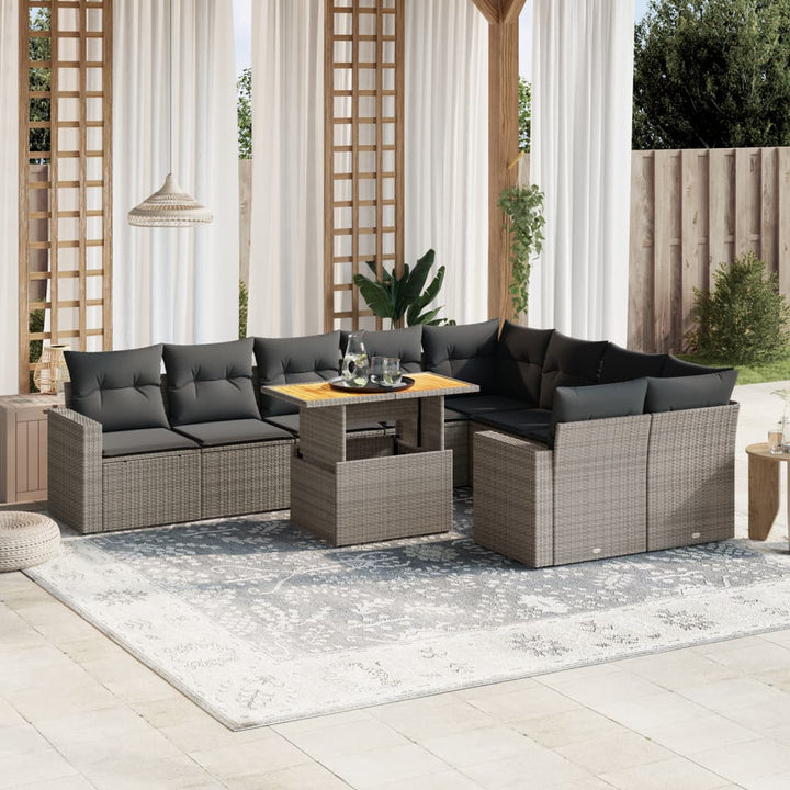 sofasæt til haven 10 dele med hynder polyrattan grå