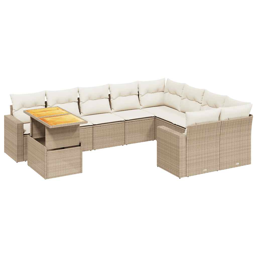 sofasæt til haven 10 dele med hynder polyrattan beige
