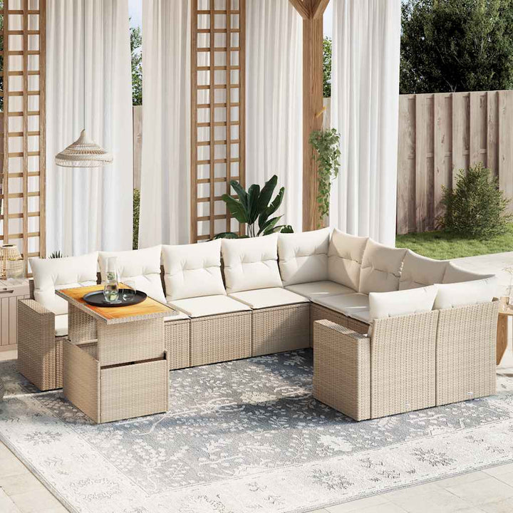 sofasæt til haven 10 dele med hynder polyrattan beige