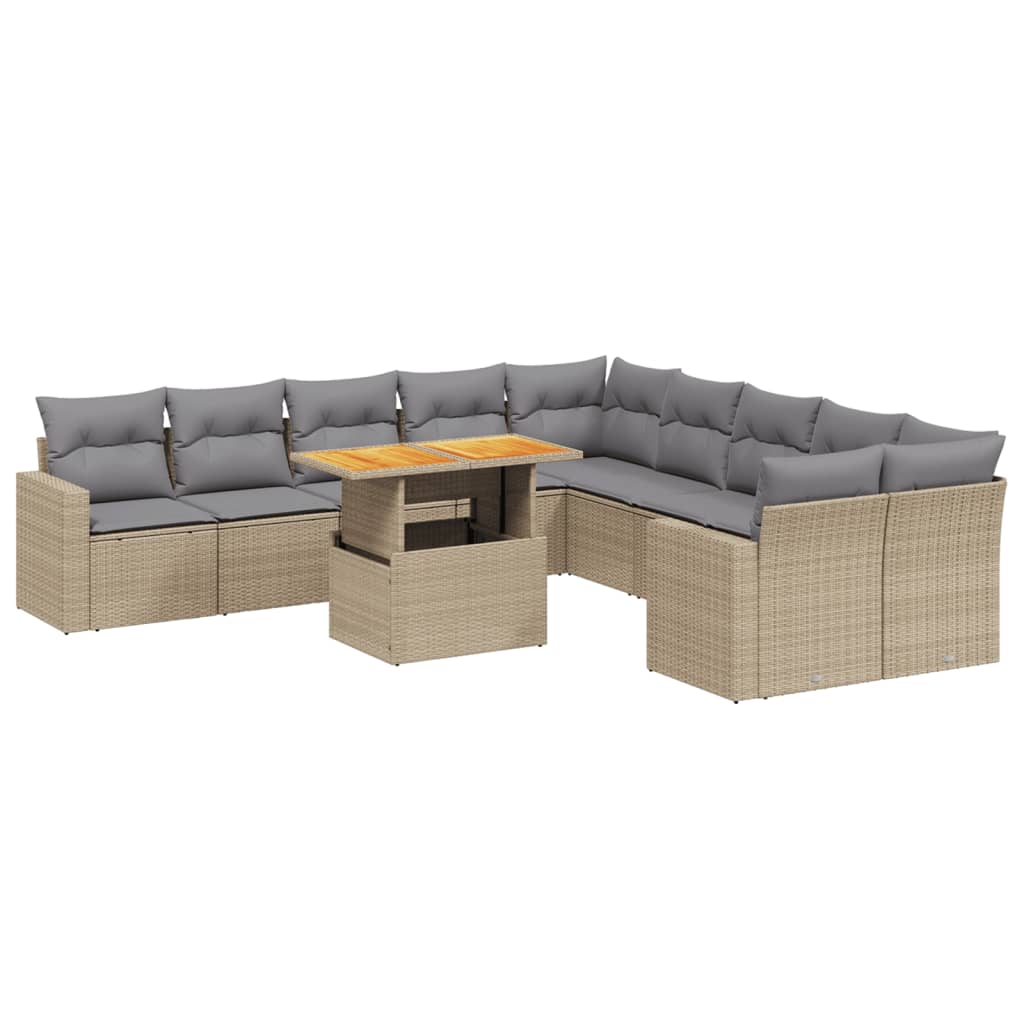 sofasæt til haven 11 dele med hynder polyrattan beige