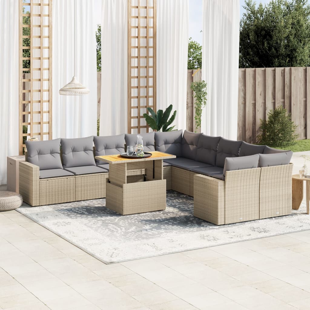 sofasæt til haven 11 dele med hynder polyrattan beige