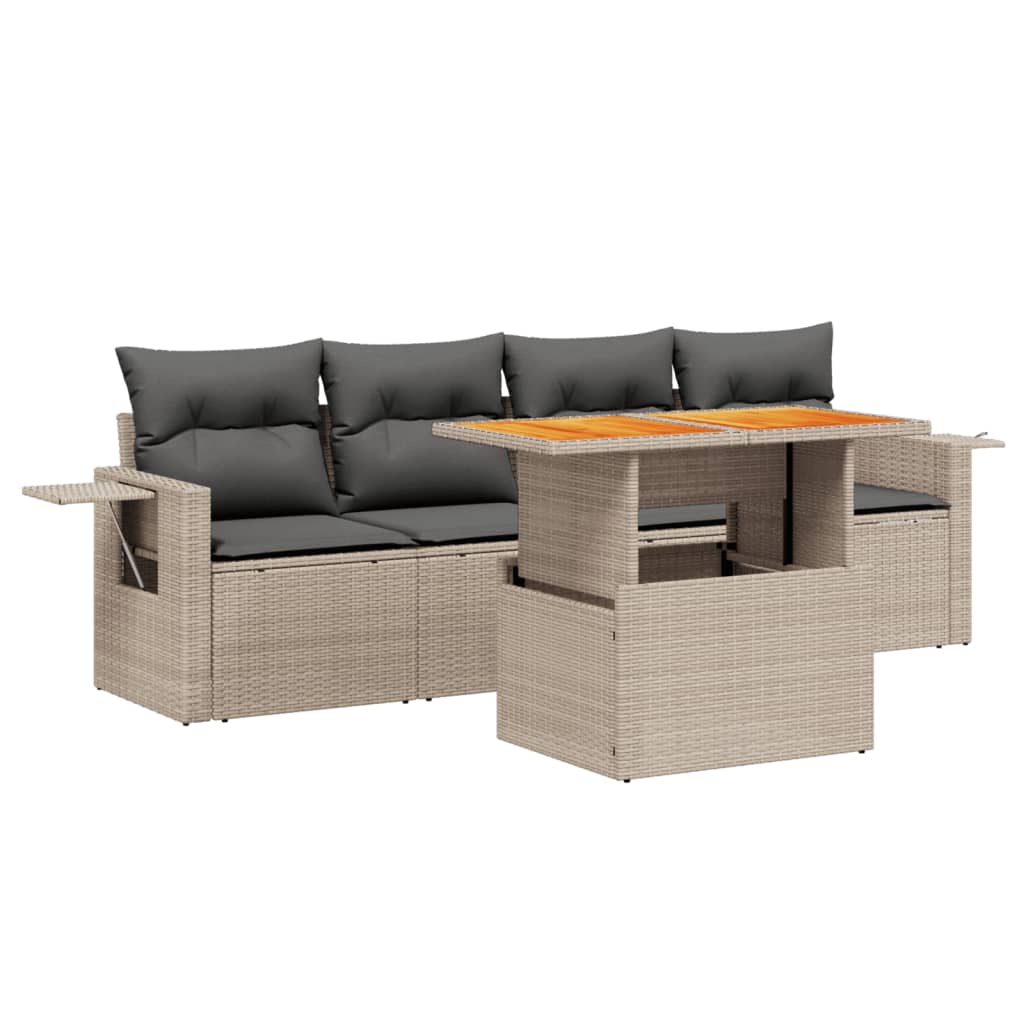 sofasæt 5 dele med hynder polyrattan grå