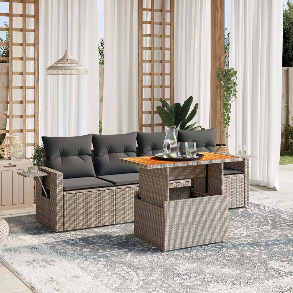 sofasæt 5 dele med hynder polyrattan grå