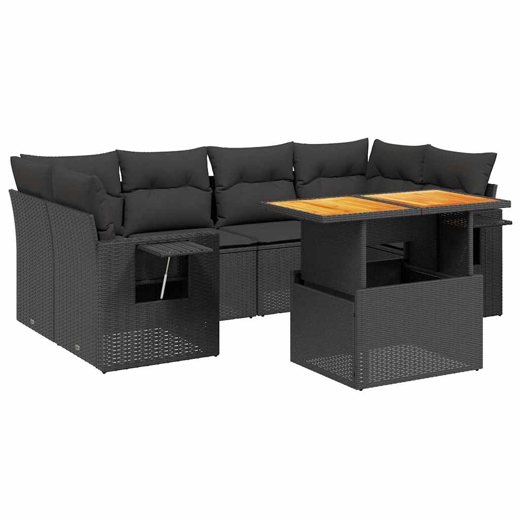 sofasæt til haven 7 dele med hynder polyrattan sort