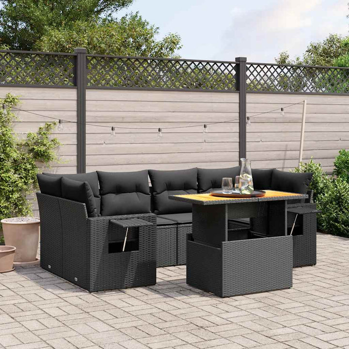 sofasæt til haven 7 dele med hynder polyrattan sort