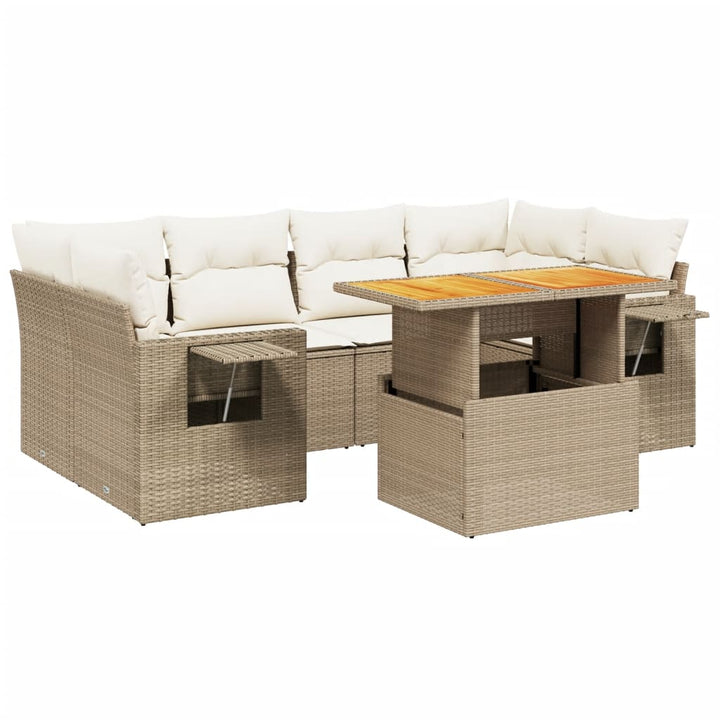 sofasæt til haven 7 dele med hynder polyrattan beige