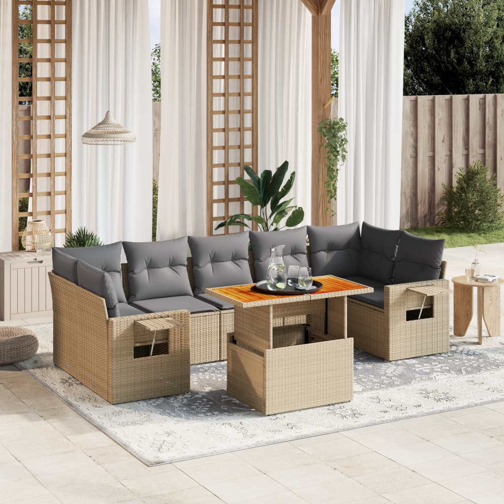 sofasæt til haven 8 dele med hynder polyrattan beige