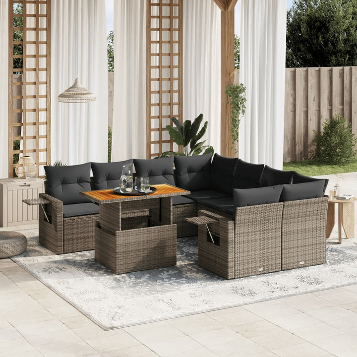 sofasæt til haven 9 dele med hynder polyrattan grå