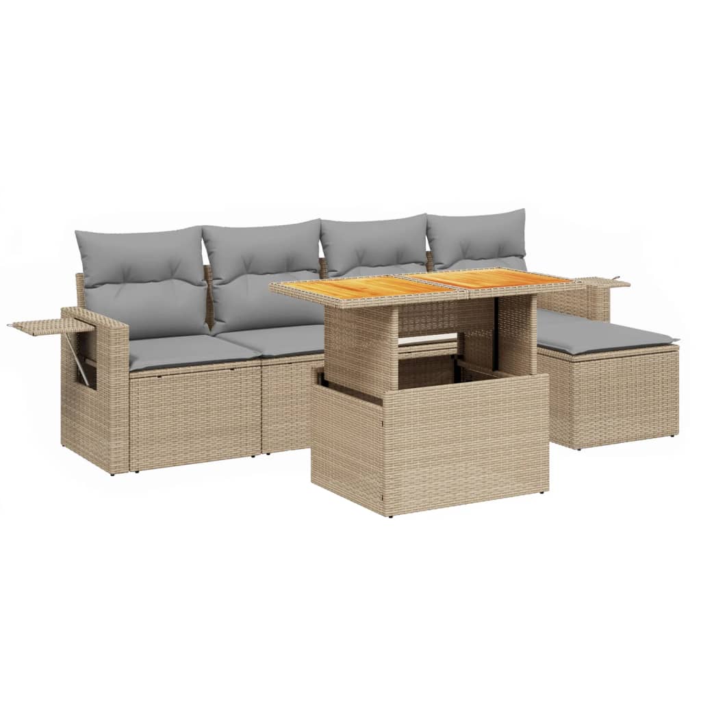sofasæt til haven 6 dele med hynder polyrattan beige