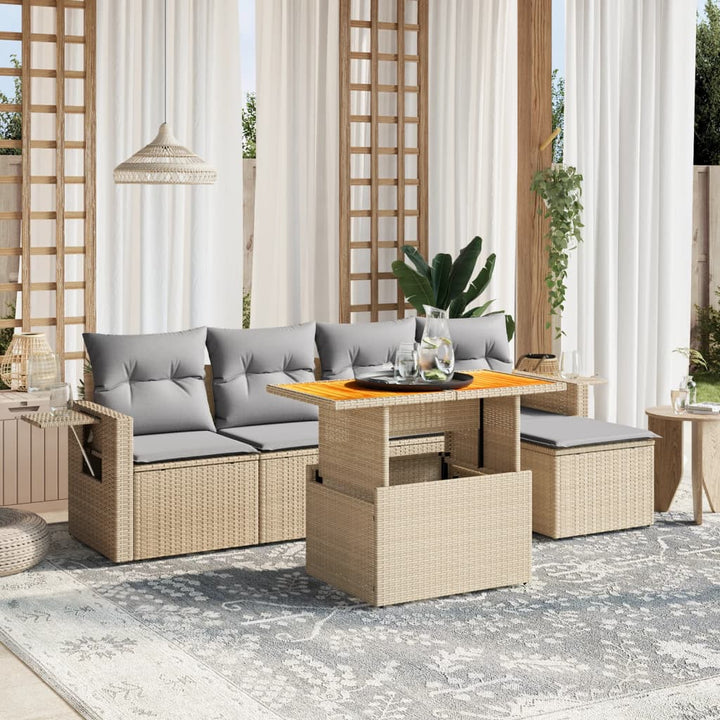 sofasæt til haven 6 dele med hynder polyrattan beige