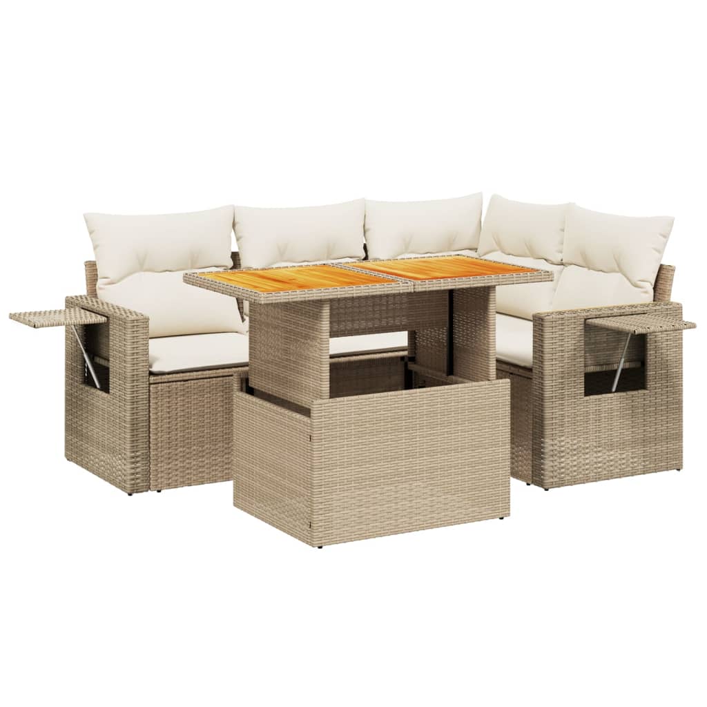 sofasæt til haven 5 dele med hynder polyrattan beige