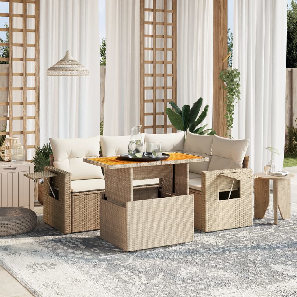 sofasæt til haven 5 dele med hynder polyrattan beige