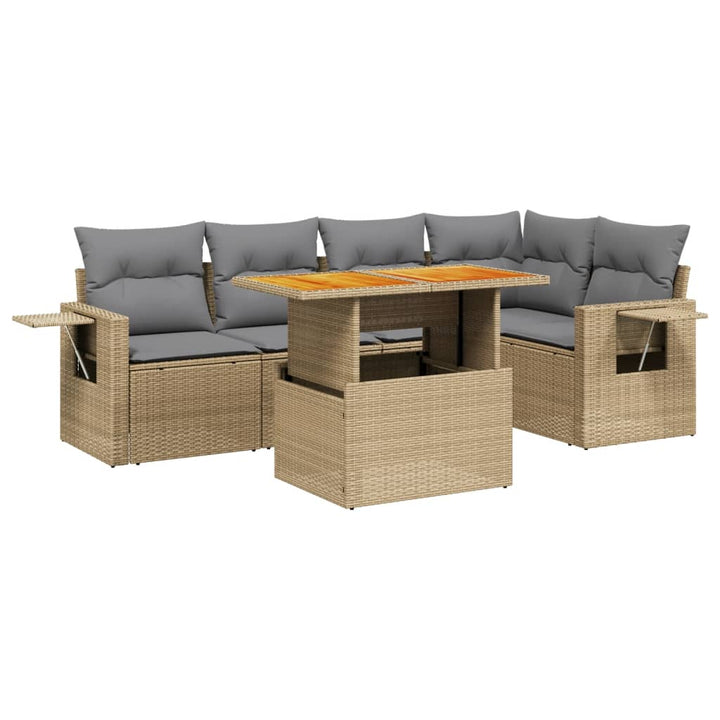 sofasæt til haven 6 dele med hynder polyrattan beige
