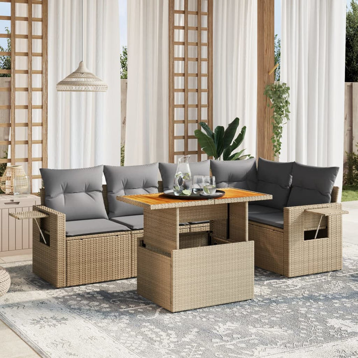 sofasæt til haven 6 dele med hynder polyrattan beige