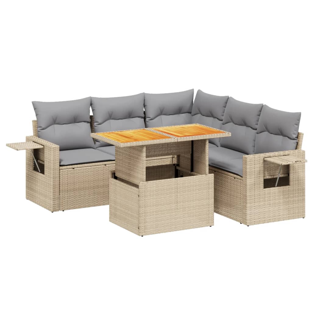 sofasæt til haven 6 dele med hynder polyrattan beige