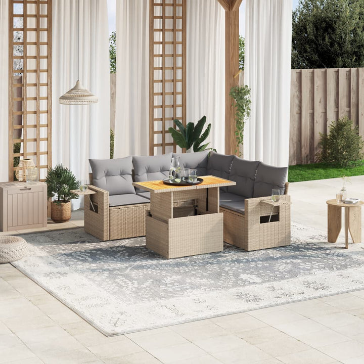 sofasæt til haven 6 dele med hynder polyrattan beige
