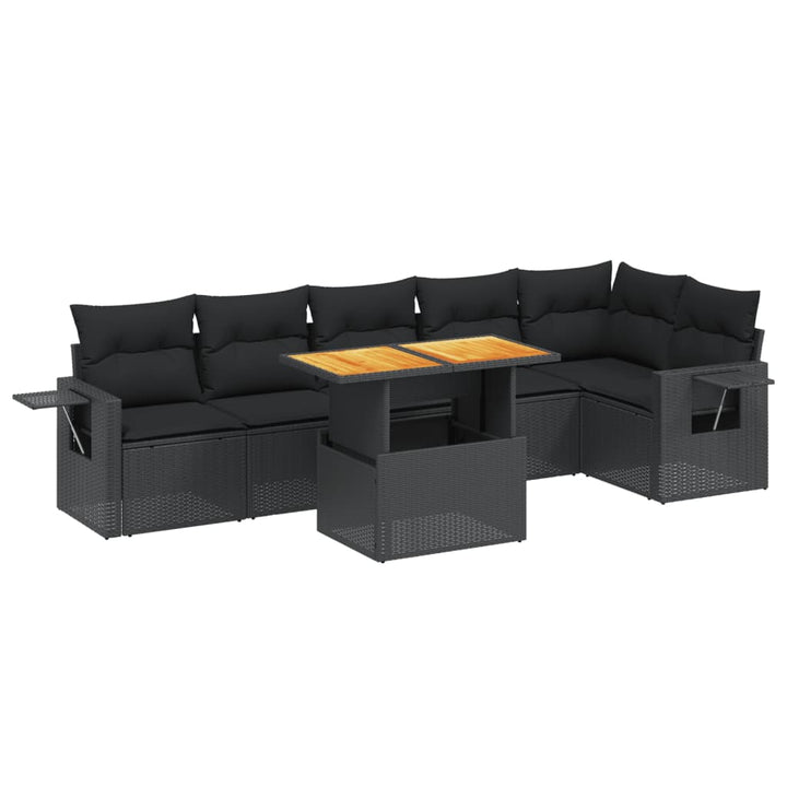 sofasæt til haven 7 dele med hynder polyrattan sort