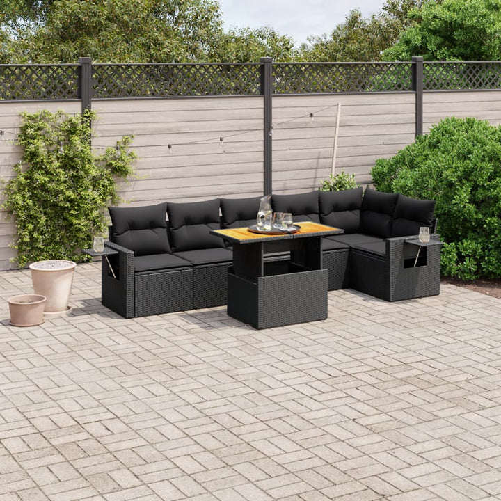 sofasæt til haven 7 dele med hynder polyrattan sort