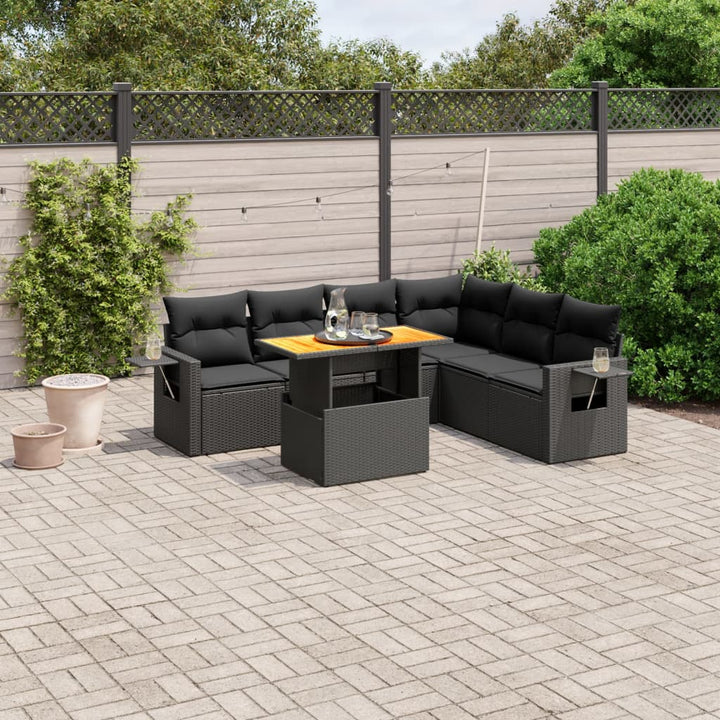 sofasæt til haven 7 dele med hynder polyrattan sort