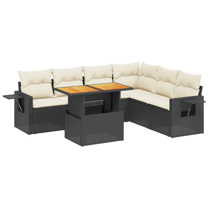 sofasæt til haven 7 dele med hynder polyrattan sort