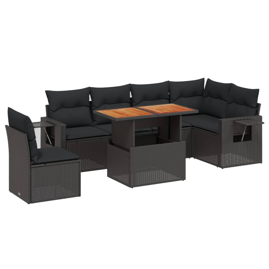sofasæt til haven 7 dele med hynder polyrattan sort