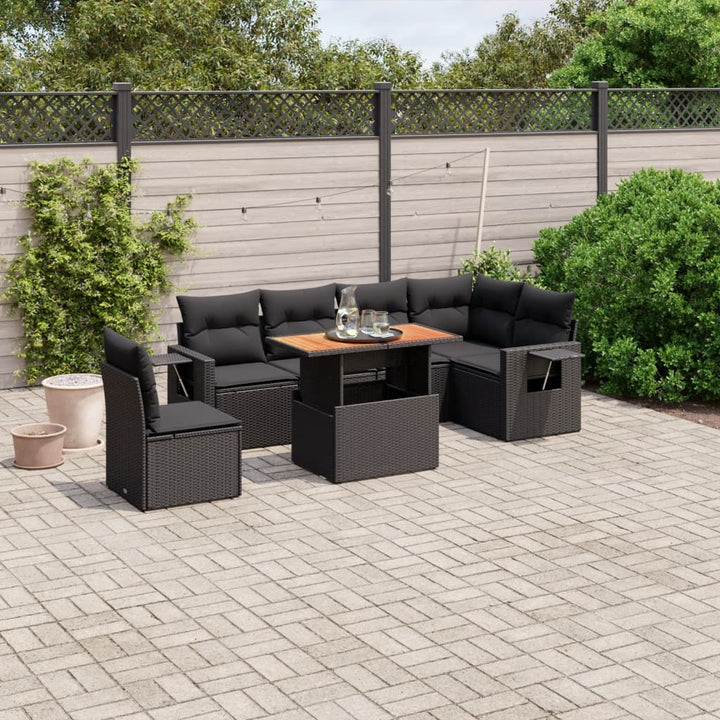 sofasæt til haven 7 dele med hynder polyrattan sort