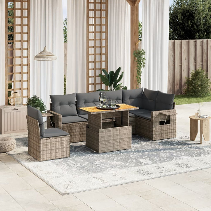 sofaesæt til haven 7 dele med hynder polyrattan grå