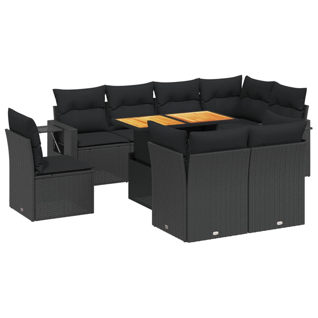 sofasæt til haven 9 dele med hynder polyrattan sort