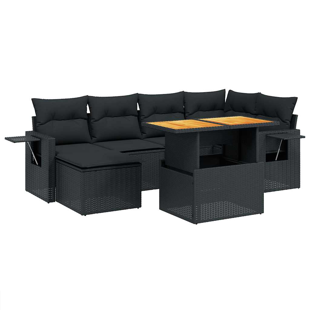 sofasæt til haven 7 dele med hynder polyrattan sort