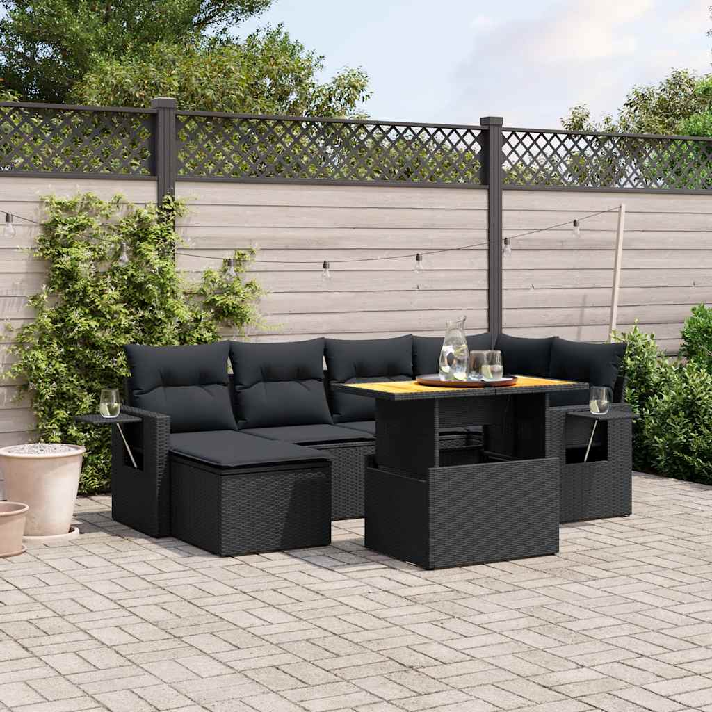 sofasæt til haven 7 dele med hynder polyrattan sort