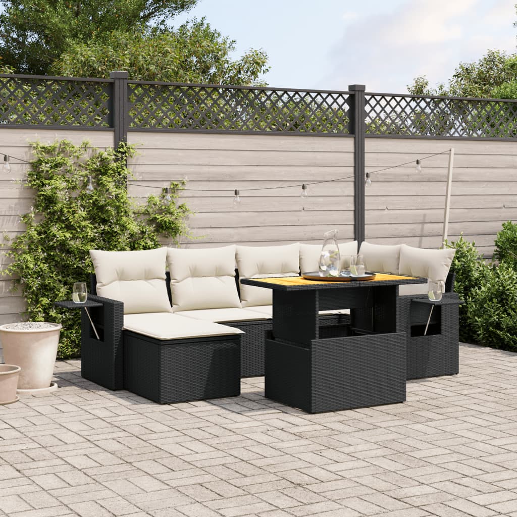 sofasæt til haven 7 dele med hynder polyrattan sort