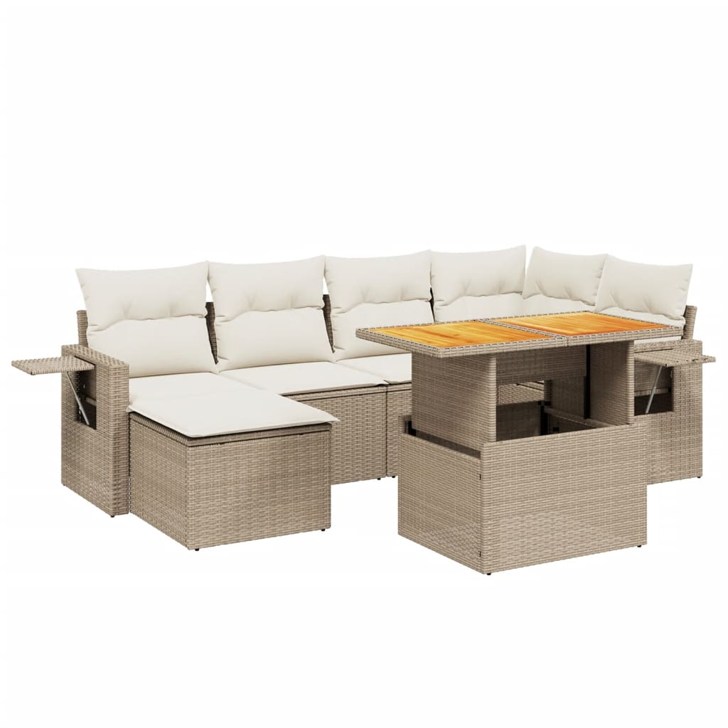 sofasæt til haven 7 dele med hynder polyrattan beige