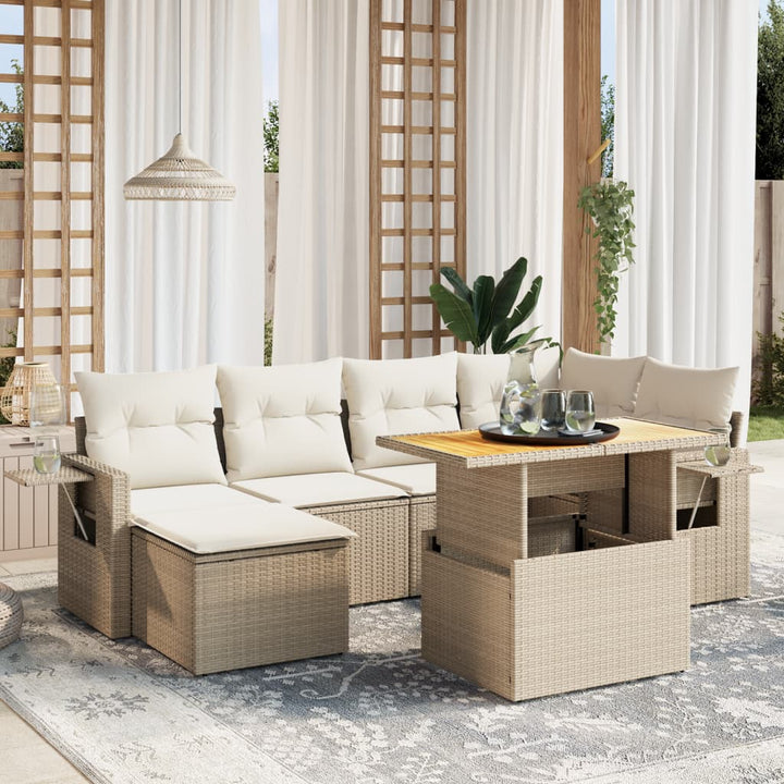 sofasæt til haven 7 dele med hynder polyrattan beige