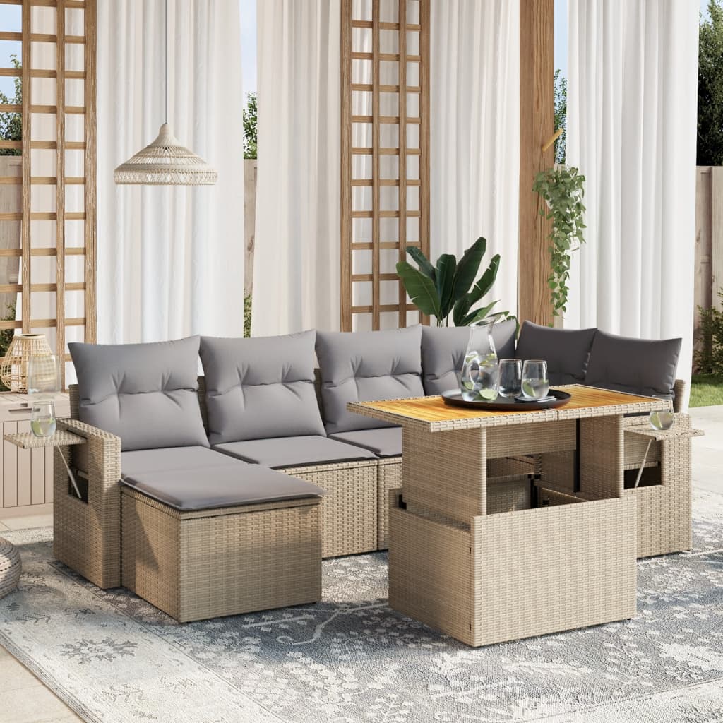 sofasæt til haven 7 dele med hynder polyrattan beige