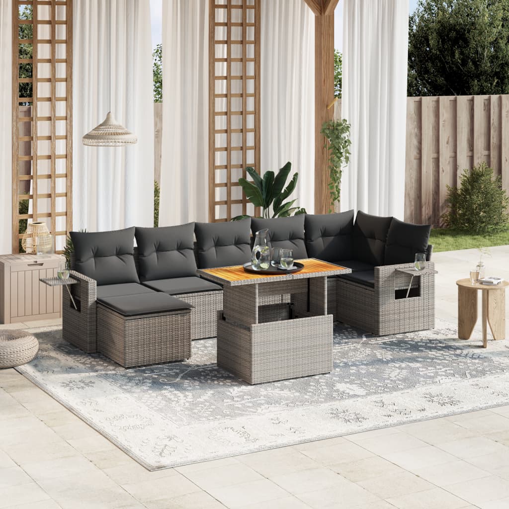 sofasæt til haven 8 dele med hynder polyrattan grå