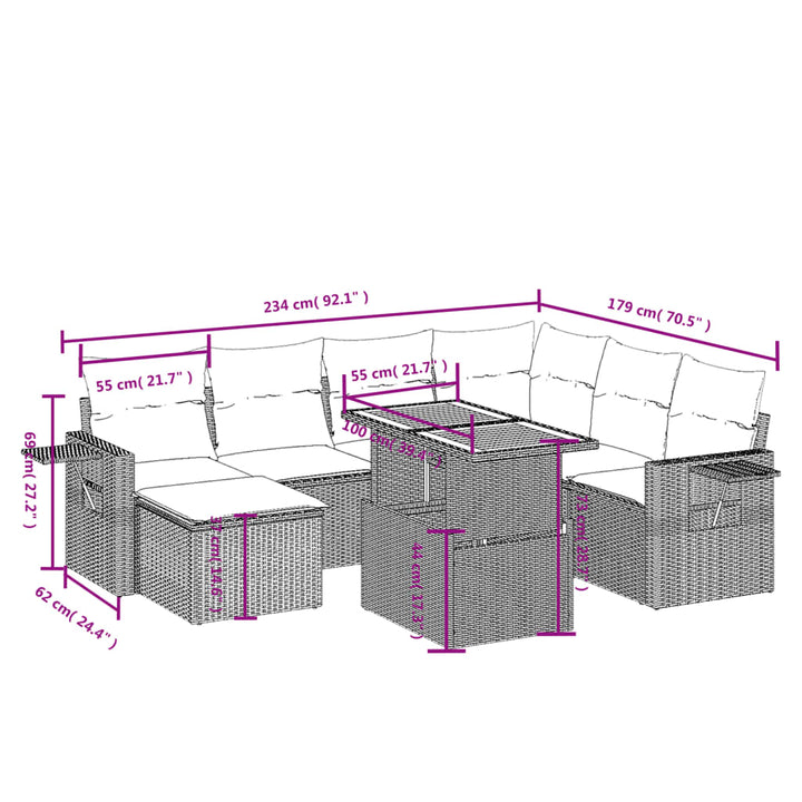 sofasæt til haven 8 dele med hynder polyrattan sort