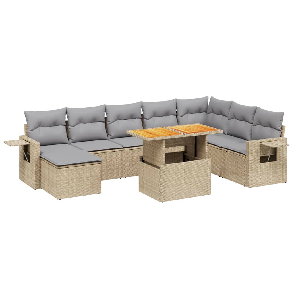 sofasæt til haven 9 dele med hynder polyrattan beige