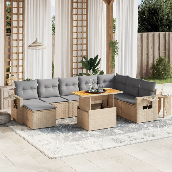 sofasæt til haven 9 dele med hynder polyrattan beige