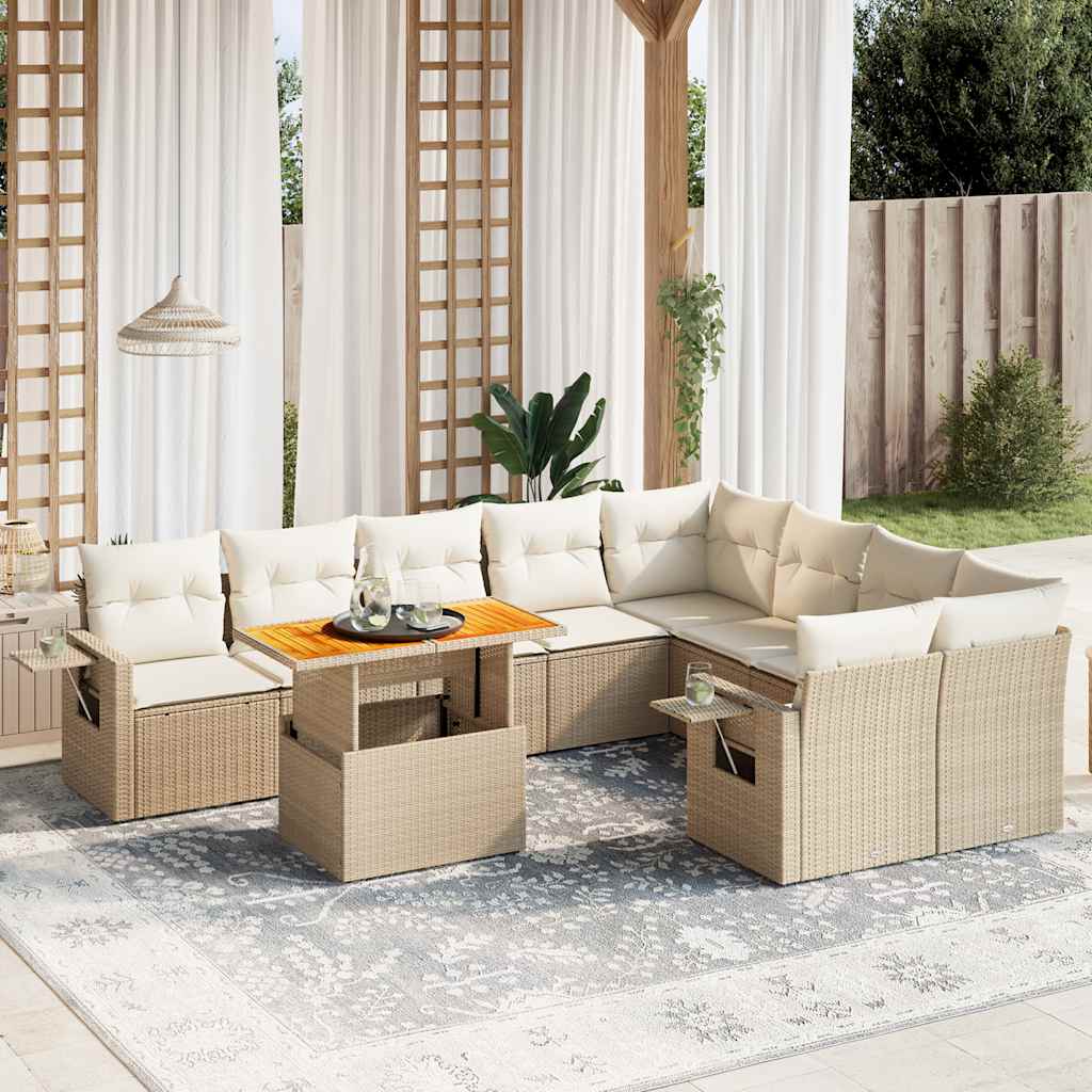 sofasæt til haven 10 dele med hynder polyrattan beige