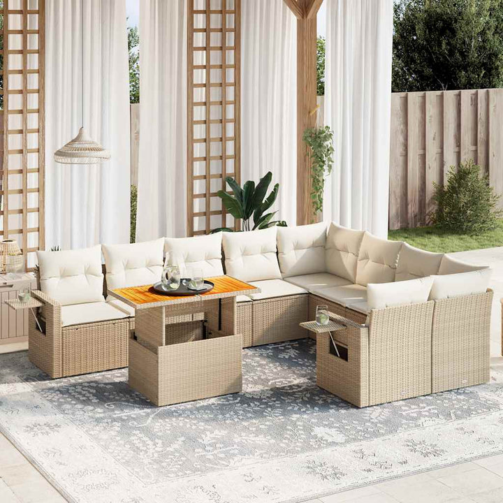 sofasæt til haven 10 dele med hynder polyrattan beige