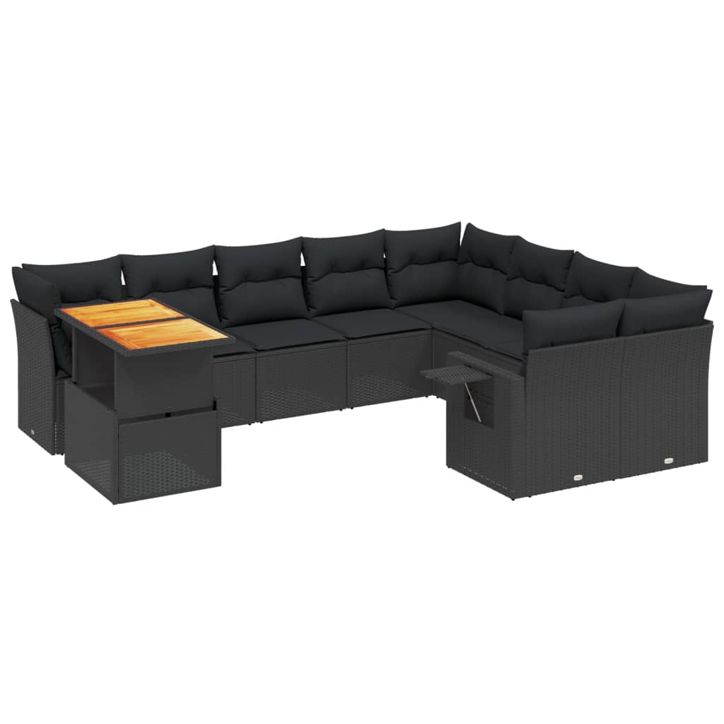 sofasæt til haven 10 dele med hynder polyrattan sort