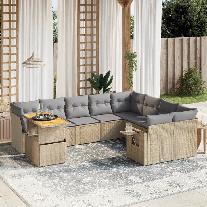 sofasæt til haven 10 dele med hynder polyrattan beige