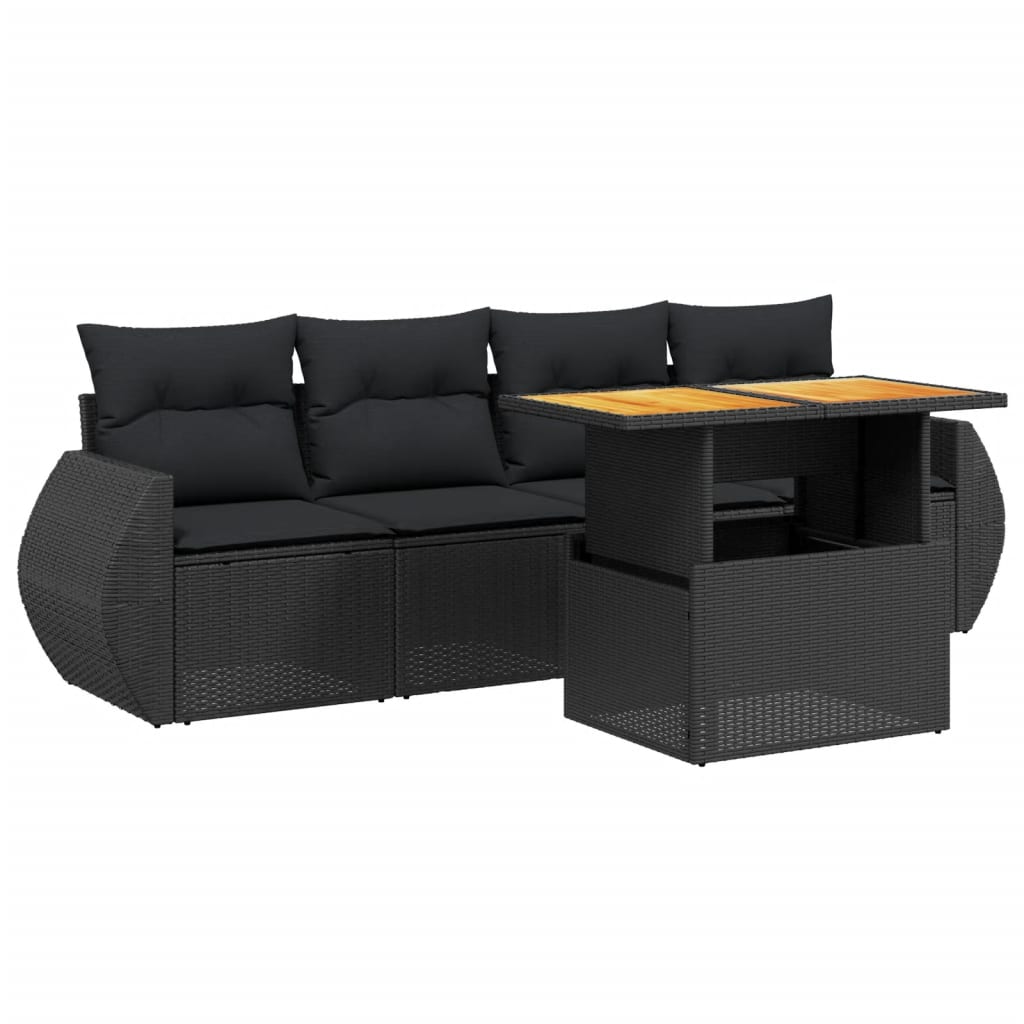 sofasæt til haven 5 dele med hynder polyrattan sort