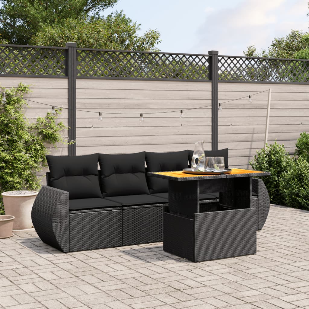 sofasæt til haven 5 dele med hynder polyrattan sort