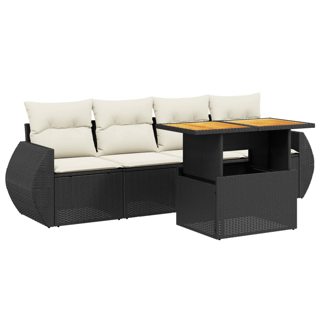 sofasæt til haven 5 dele med hynder polyrattan sort