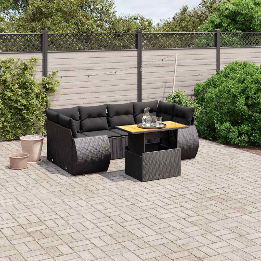 sofasæt til haven 7 dele med hynder polyrattan sort