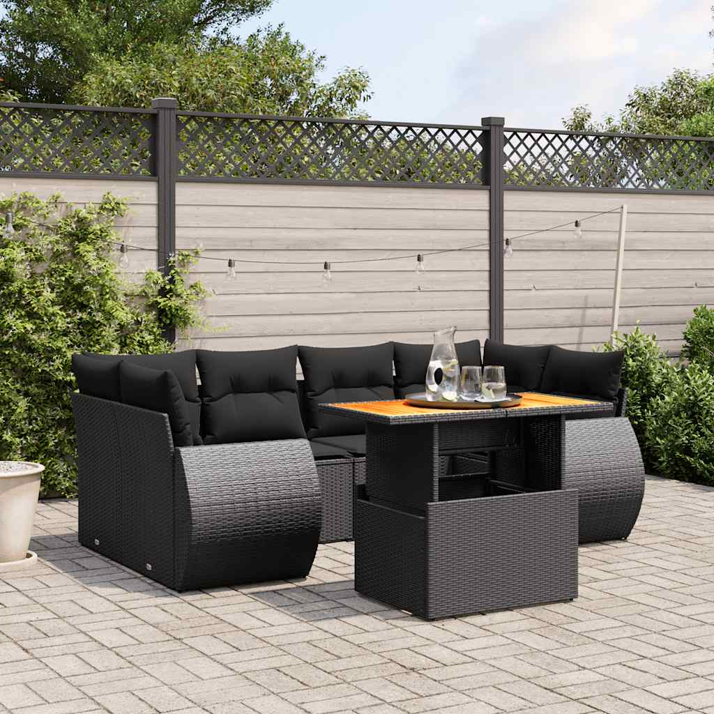 sofasæt til haven 7 dele med hynder polyrattan sort